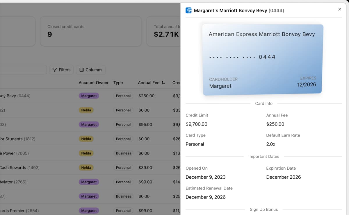 Custom credit card earn rates in Churning Tracker